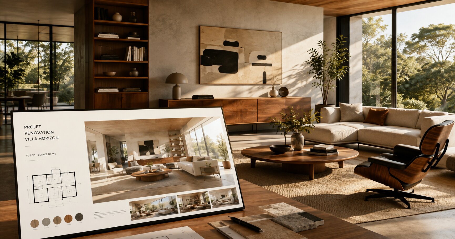 Architecte présentant une visite vidéo 3D à un client